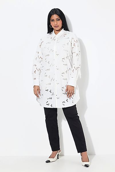 Ulla Popken Longbluse Longbluse Lochspitze Hemdkragen günstig online kaufen