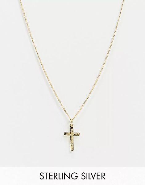 ASOS DESIGN – 14-karätig vergoldete Halskette aus Sterlingsilber mit Kreuza günstig online kaufen