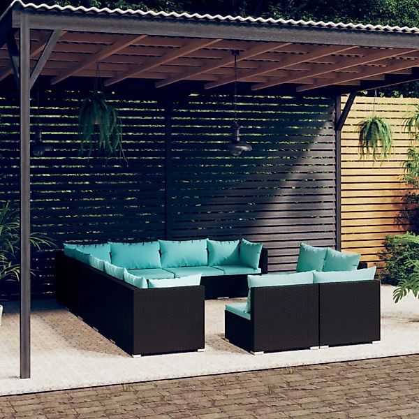 Vidaxl 12-tlg. Garten-lounge-set Mit Kissen Schwarz Poly Rattan günstig online kaufen