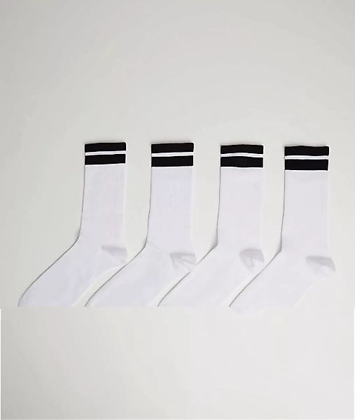 Bershka – 4er-Pack Socken in Weiß mit sportlichen Streifen günstig online kaufen