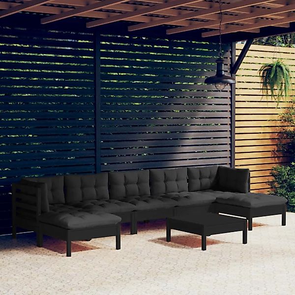 8-tlg. Garten-lounge-set Mit Kissen Schwarz Kiefernholz günstig online kaufen