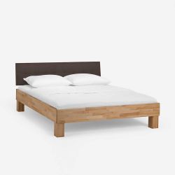 Doppelbett mit Polster in Dunkelbraun Kernbuche Massivholz (dreiteilig) günstig online kaufen
