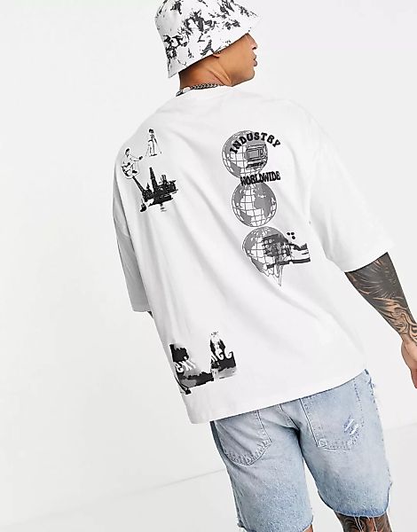 ASOS DESIGN – Oversize-T-Shirt in Weiß mit mehrfarbigen Prints günstig online kaufen