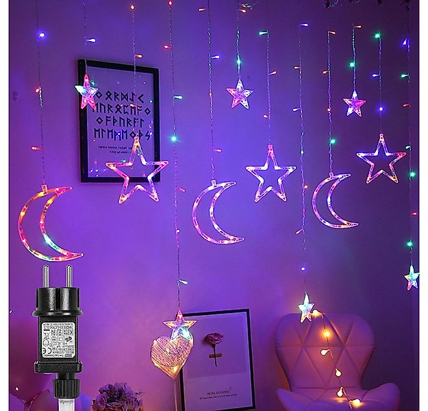 SERBASIC Lichterkette 3.5M Sterne Mond Lichtervorhang mit Stecker, 8 Modi, günstig online kaufen