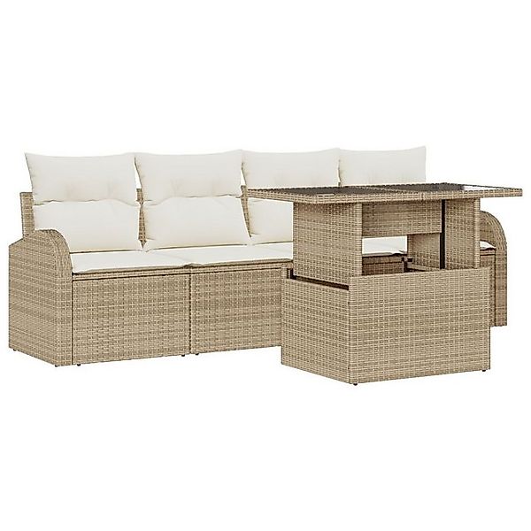 vidaXL Loungesofa 5-teilige Garten Sofagarnitur mit Kissen Beige Poly Ratta günstig online kaufen