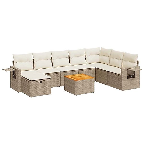 vidaXL 9-Tlg Garten-Sofagarnitur mit Kissen Beige Poly Rattan 3325831 günstig online kaufen