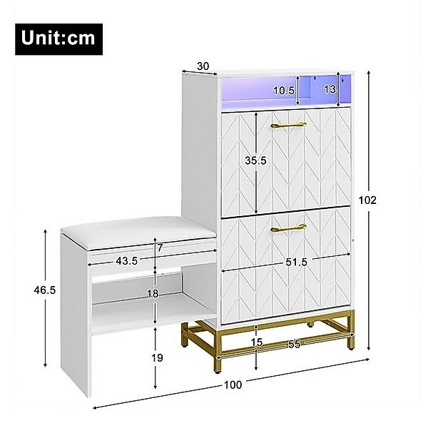 Furnishings Home Schuhschrank Weiß Eingangsschrank mit Hocker und LED-Licht günstig online kaufen