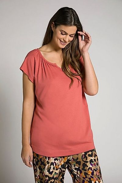 Ulla Popken Rundhalsshirt T-Shirt Rundhals Raffung Oversized Halbarm günstig online kaufen