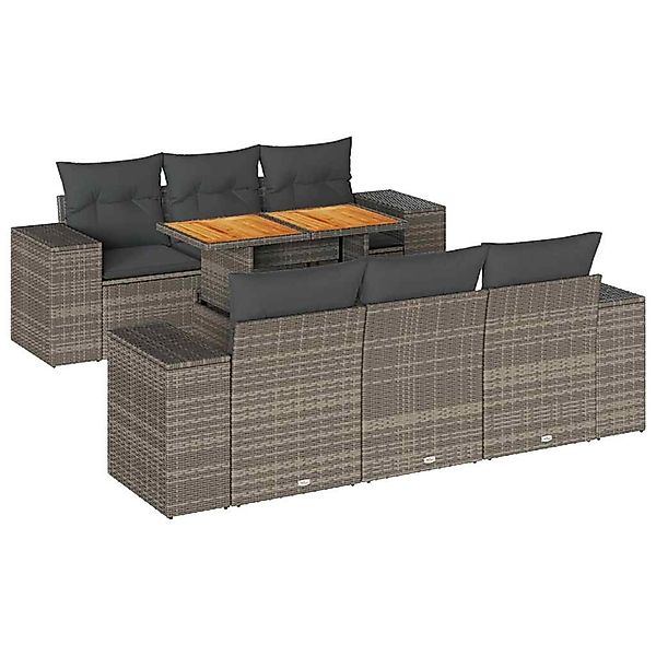 vidaXL 7-Tlg Garten-Sofagarnitur mit Kissen Grau Poly Rattan 3327336 günstig online kaufen