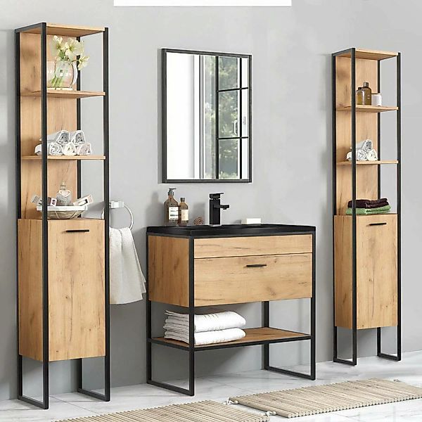 Badmöbel Set in Industrie-Design MANHATTAN-56 5-teilig Gold Craft Oak-Eiche günstig online kaufen