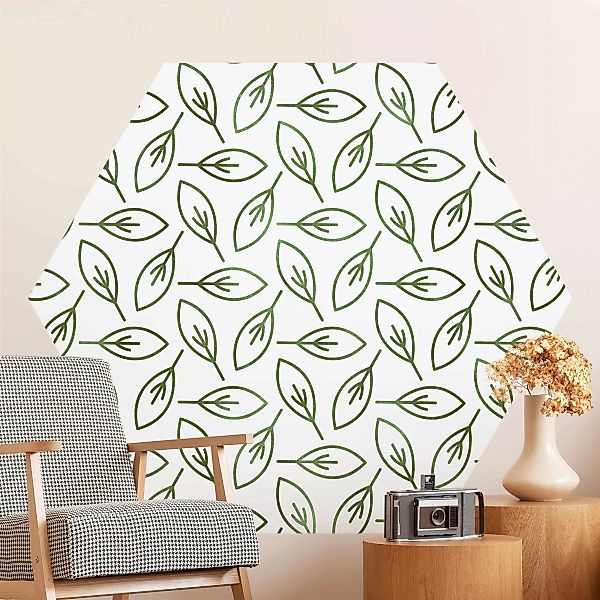 Hexagon Mustertapete selbstklebend Natürliches Muster Blattlinien in Grün günstig online kaufen