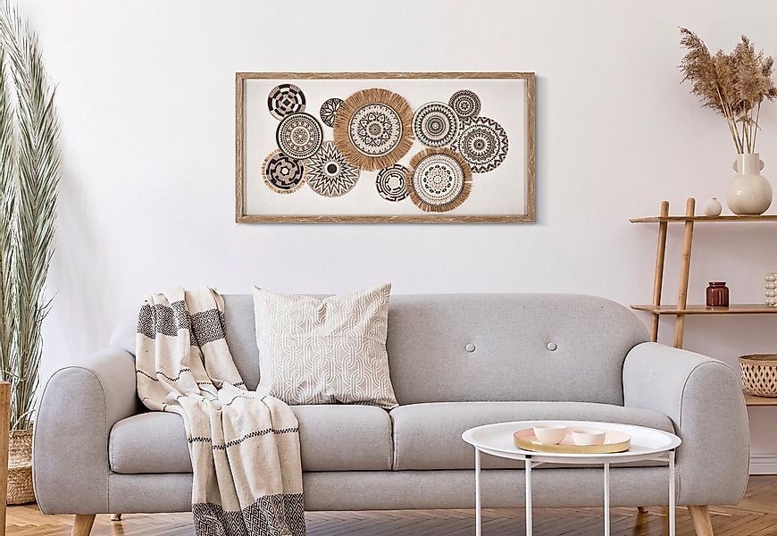 MF Wanddekoobjekt Wandobjekt Marcy Boho Mandala Natur Bast Design 70x35cm ( günstig online kaufen
