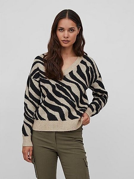 Vila Strickpullover Kuscheliger Strickpullover Jacquard Zebra Animal Muster günstig online kaufen