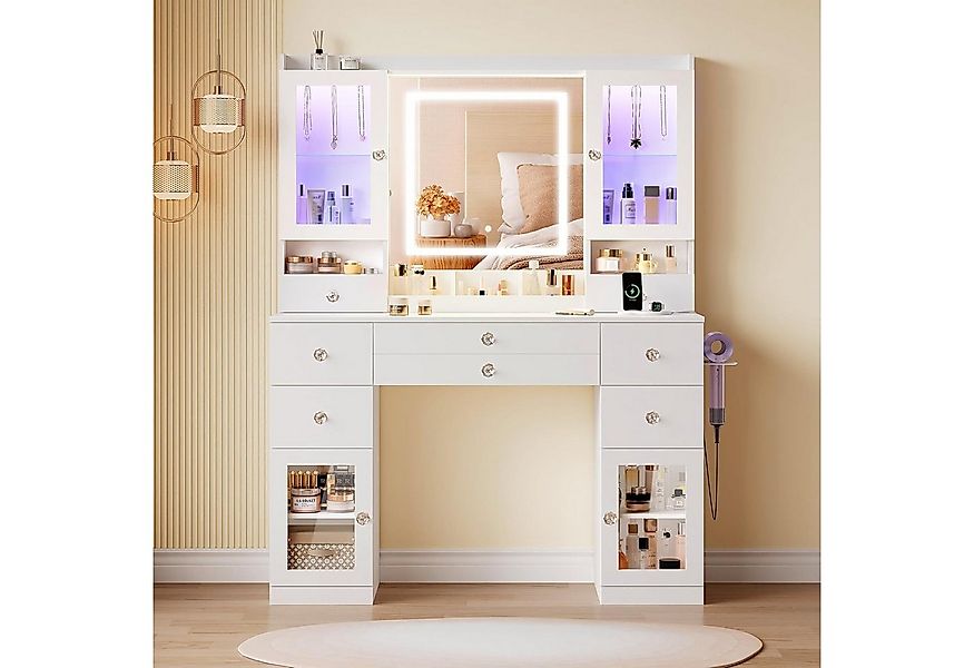Dripex Schminktisch Großer Schminktisch mit Beleuchtung Steckdosen und Spie günstig online kaufen