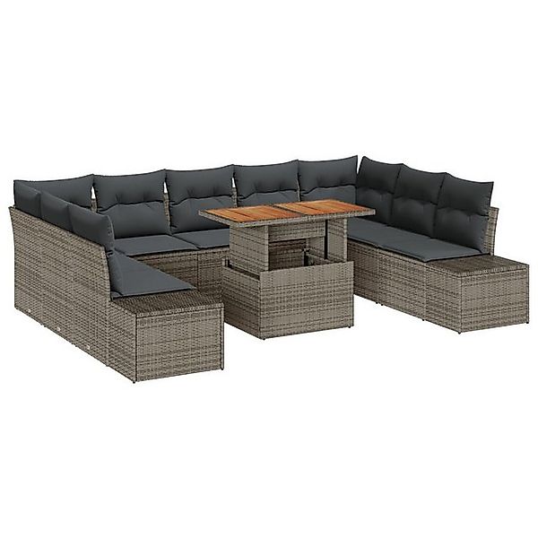 vidaXL Loungesofa 10-tlg. Garten-Essgruppe mit Kissen Grau Poly Rattan, 10 günstig online kaufen