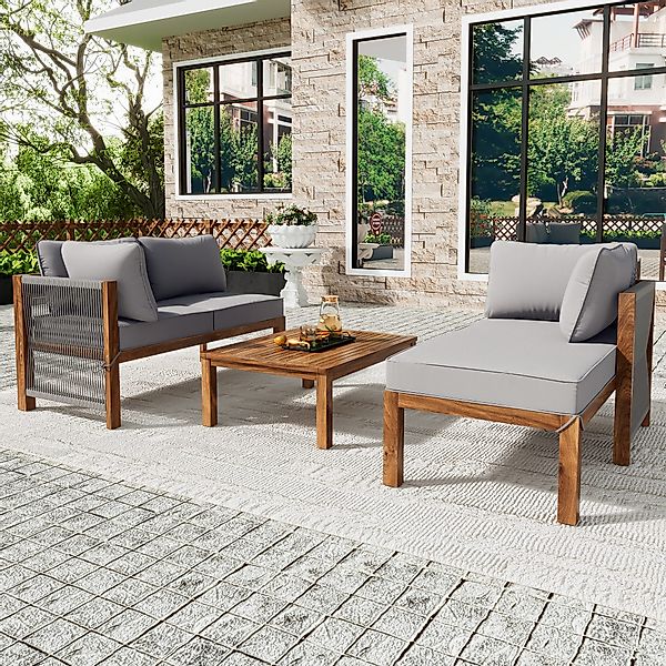 Celya Gartenlounge-Set L-förmiges Gartenmöbel-Set 3-teilig, holz, günstig online kaufen