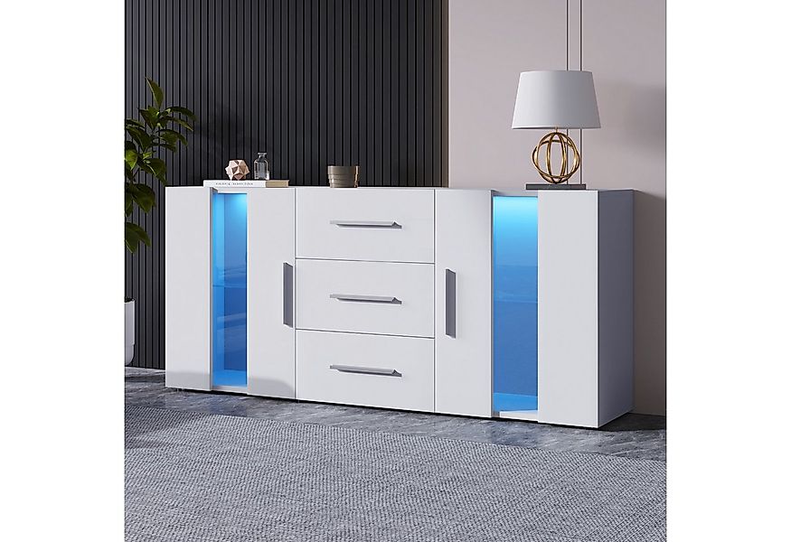 autolock Sideboard TV-Schrank Kommode mit 16 Farben LED-Leuchten Silberne G günstig online kaufen