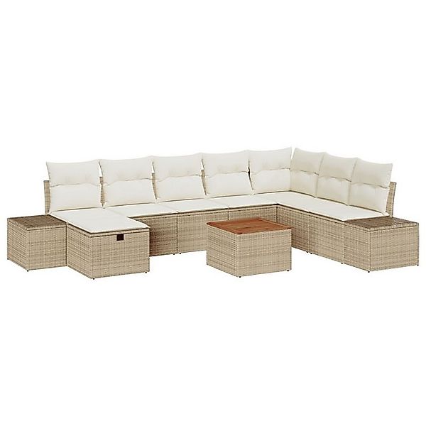 vidaXL Loungesofa 9-teiliges Garten-Sofa-Set mit Kissen Beige Poly Rattan, günstig online kaufen