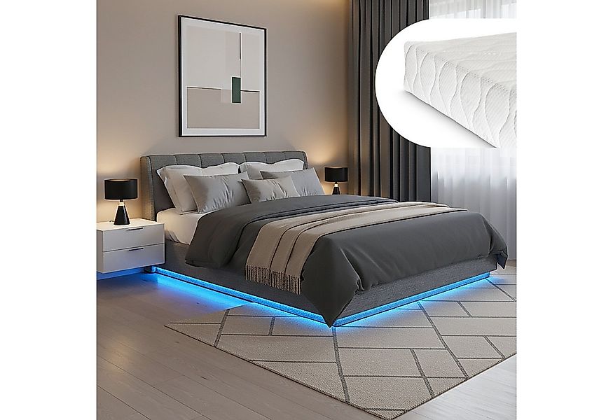 en.casa Polsterbett, mit Matratze »Tröstiar« mit LED-Beleuchtung 180x200cm günstig online kaufen