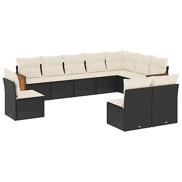 vidaXL 10-Tlg Garten-Sofagarnitur mit Kissen Schwarz Poly Rattan 3260152 günstig online kaufen