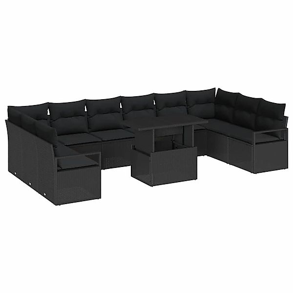 vidaXL Garten-Sofa-Set mit Speicher 11-Tlg Schwarz Poly Rattan 3357636 günstig online kaufen