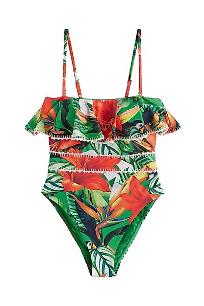 Next Badeanzug Bauchformender Bandeau-Badeanzug mit Häkelrüschen günstig online kaufen