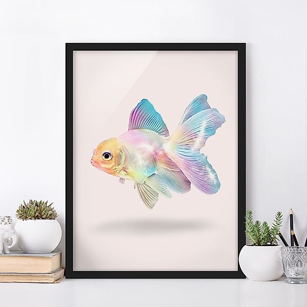 Bild mit Rahmen - Hochformat Fisch in Pastell günstig online kaufen