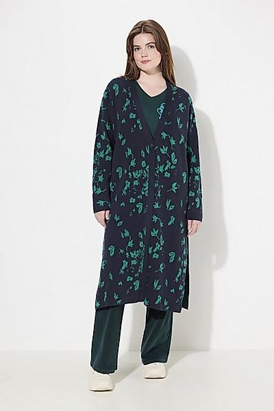 Ulla Popken Strickjacke Long-Strickjacke Blätter V-Ausschnitt günstig online kaufen