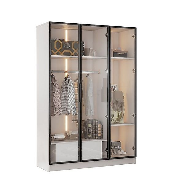 Merax Kleiderschrank Hochschrank, Vitrine mit Glastüren und LED,Drehtürensc günstig online kaufen