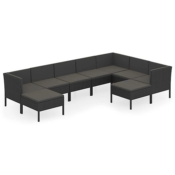 9-tlg. Garten-lounge-set Mit Auflagen Poly Rattan Schwarz günstig online kaufen