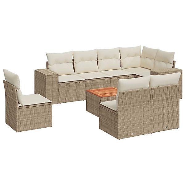 vidaXL 9-Tlg Garten-Sofagarnitur mit Kissen Beige Poly Rattan 3225484 günstig online kaufen