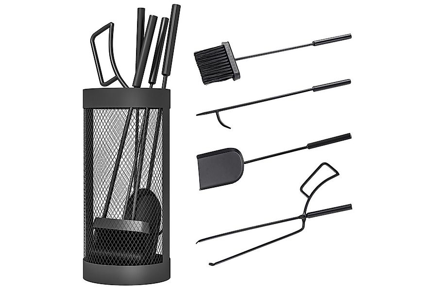 Outsunny Kamingitter 5-teilig Kaminbesteck Set mit Besen, Schaufel, Zange, günstig online kaufen