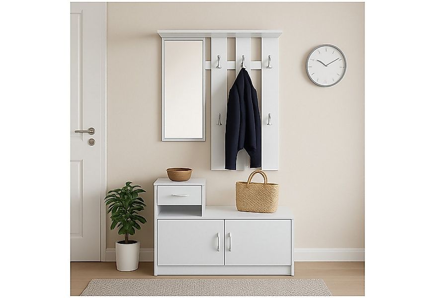 HTI-Living Garderobe Garderobe Weiß mit Spiegel Schrank und Ablage (Set, 2 günstig online kaufen