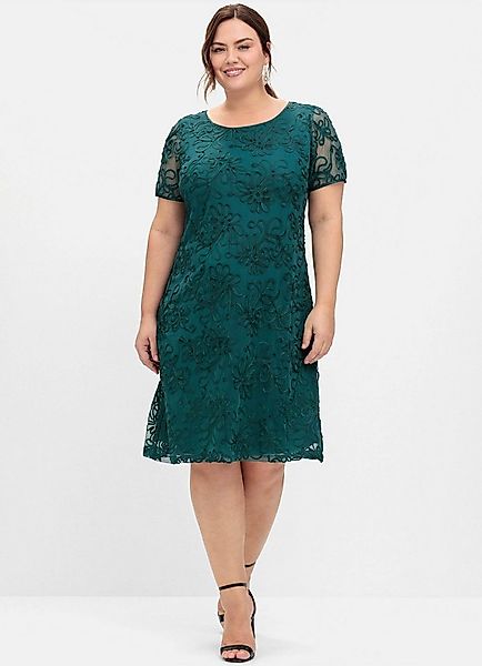 Sheego Etuikleid Cocktailkleid Kurzarm aus Mesh, mit Zierborten günstig online kaufen