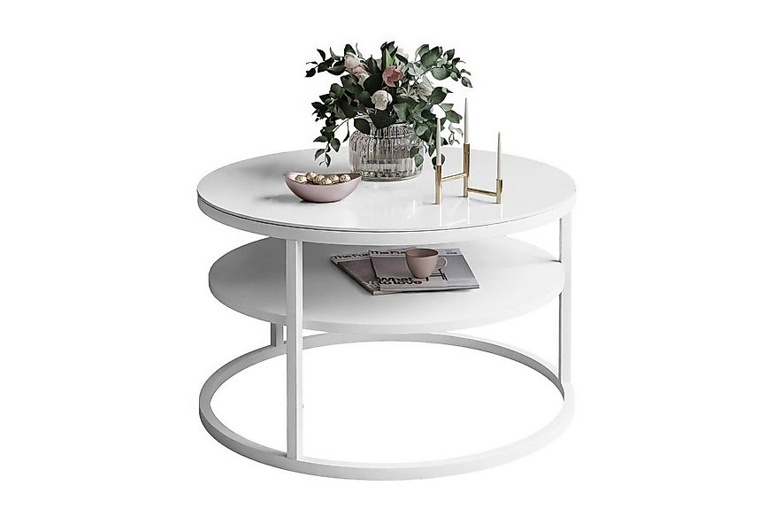 Lookway Couchtisch CIRI GLASS 60 mit weißem Gestell und Ablage (1 Tische), günstig online kaufen