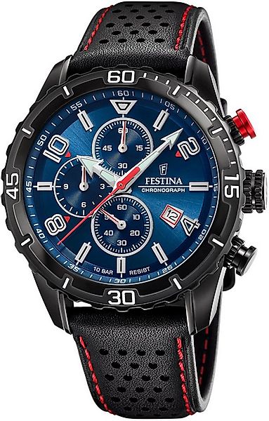 Festina Chronograph F20519-2 Blau Lederband Schwarz 45 mm günstig online kaufen