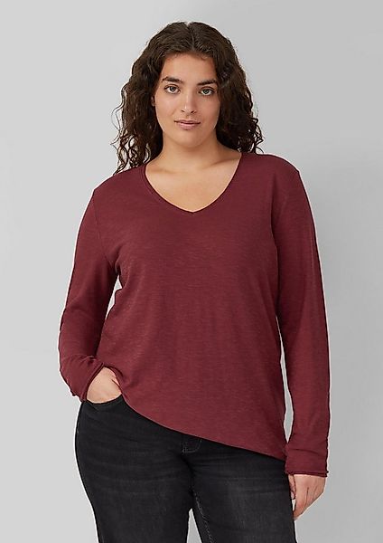 s.Oliver Langarmshirt T-Shirt Jersey-Shirt mit V-Ausschnitt und Rollsaum günstig online kaufen