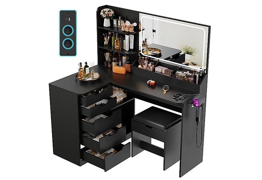 Furnicopia Schminktisch LED-Schminktisch mit großer Ablagefläche und Hocker günstig online kaufen