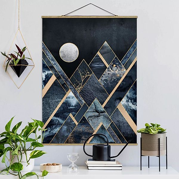 Stoffbild Abstrakt mit Posterleisten - Hochformat Goldener Mond abstrakte s günstig online kaufen