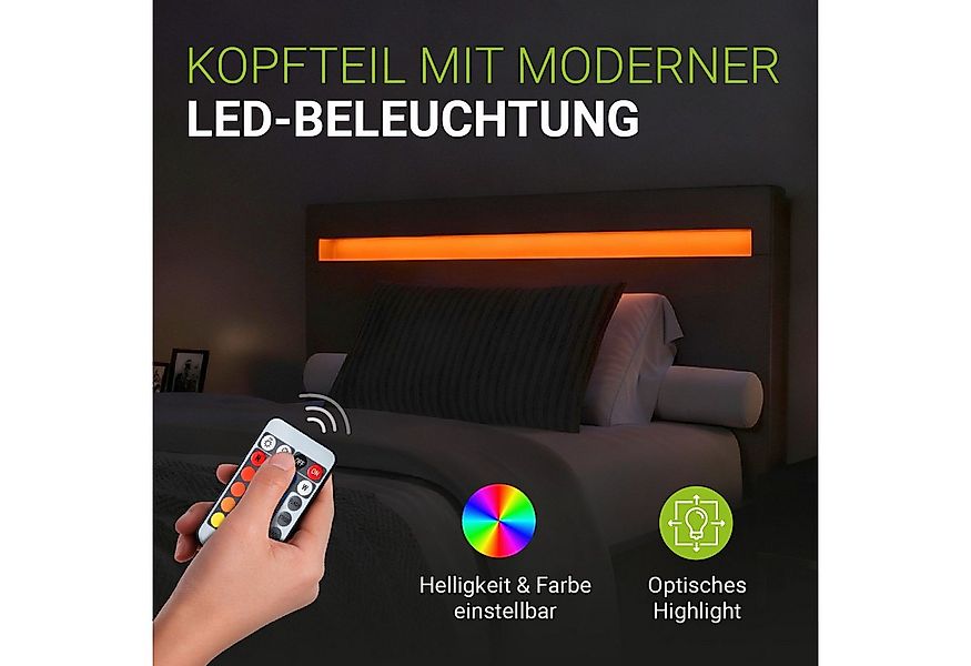 Juskys Polsterbett Paris, 120x200 cm, LED-Licht, weiches Kopfteil, inkl. Ka günstig online kaufen