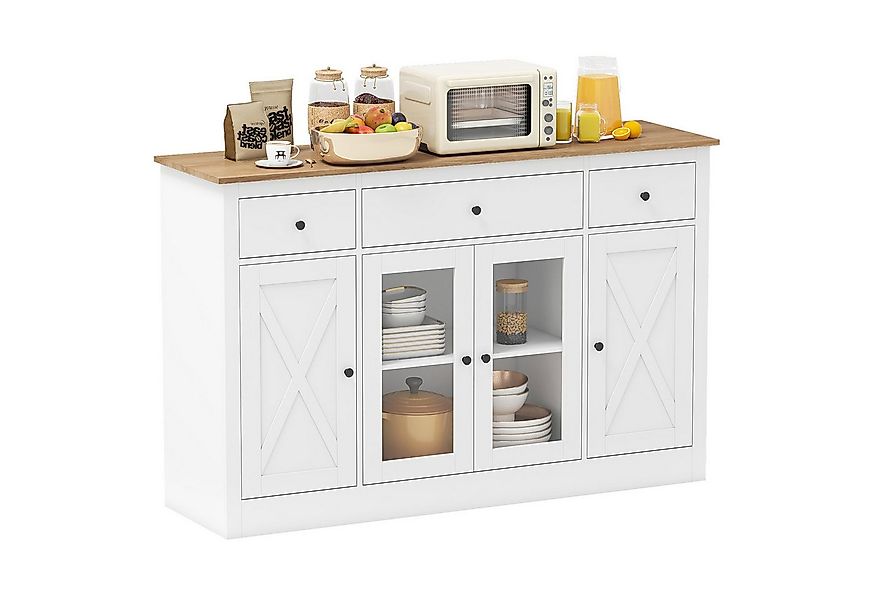 COSTWAY Küchenbuffet Sideboard Holz mit 2 Glastüren & verstellbaren Regalen günstig online kaufen