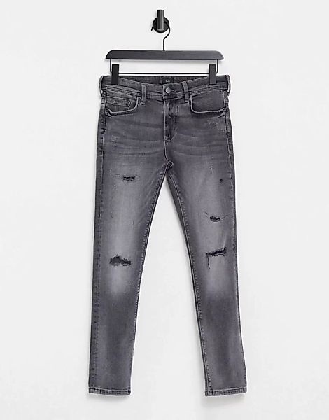 River Island – Enge Jeans mit Rissen in Grau günstig online kaufen