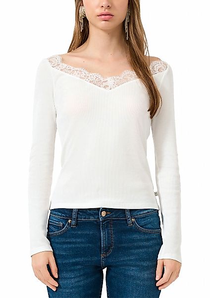 QS Langarmshirt mit Spitzen-V-Ausschnitt günstig online kaufen