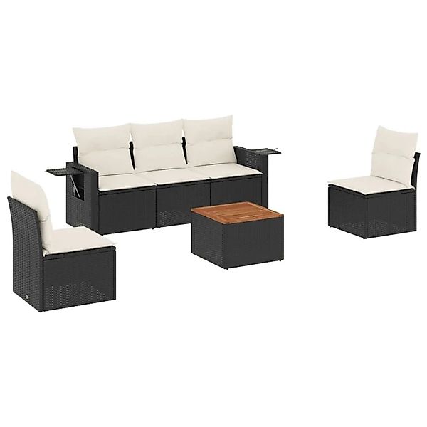 vidaXL 6-Tlg Garten-Sofagarnitur mit Kissen Schwarz Poly Rattan 3224502 günstig online kaufen