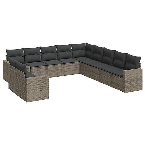 vidaXL 11-Tlg Garten-Sofagarnitur mit Kissen Grau Poly Rattan 3219180 günstig online kaufen