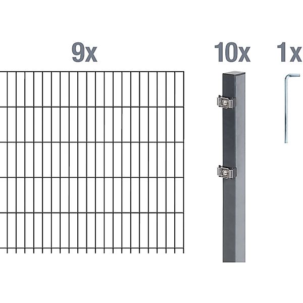 Metallzaun Grund-Set Doppelstabmatte verz. Anthrazit beschichtet 9 x 2 m x günstig online kaufen