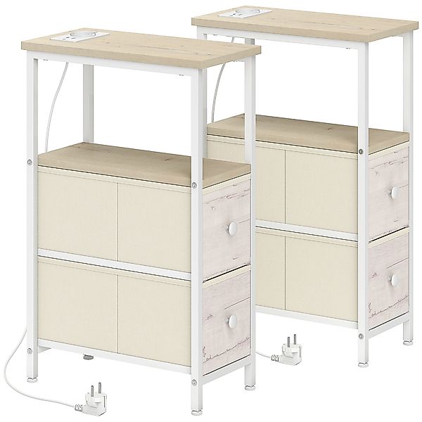 HOMCOM 2er-Set Beistelltische mit Steckdose, schmale Beistelltische mit AC- günstig online kaufen