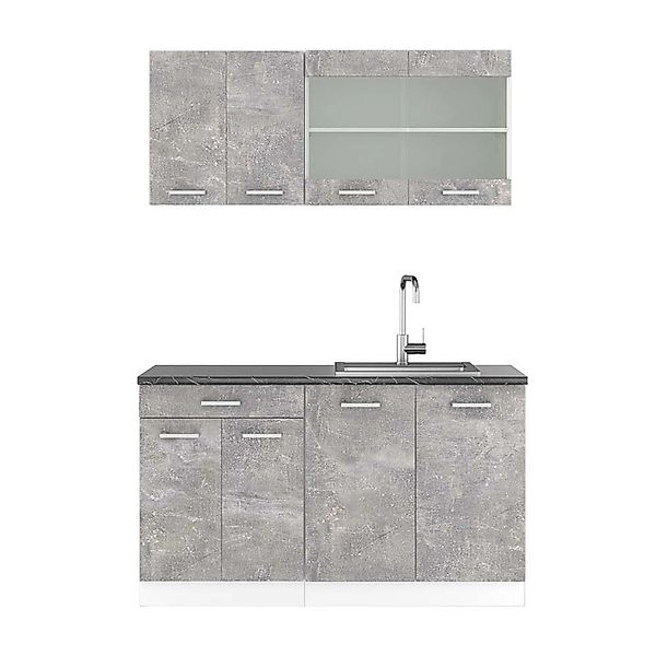 Vicco R-Line Singleküche Beton/Weiß 140 cm AP Anthrazit günstig online kaufen