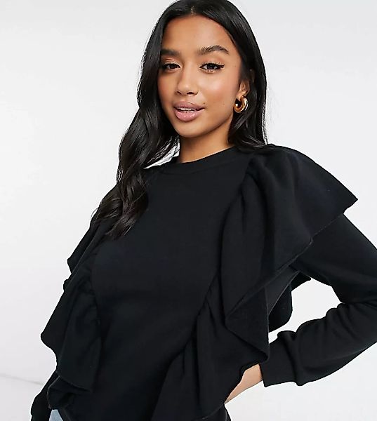 Vero Moda Petite – Pullover mit seitlichen Rüschendetails in Schwarz günstig online kaufen