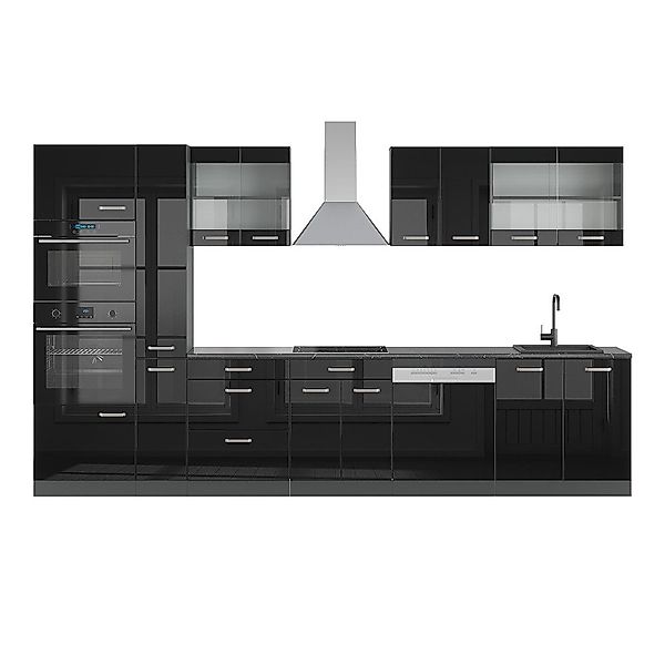 Vicco Küchenzeile R-Line Schwarz Hochglanz/Anthrazit 350 günstig online kaufen